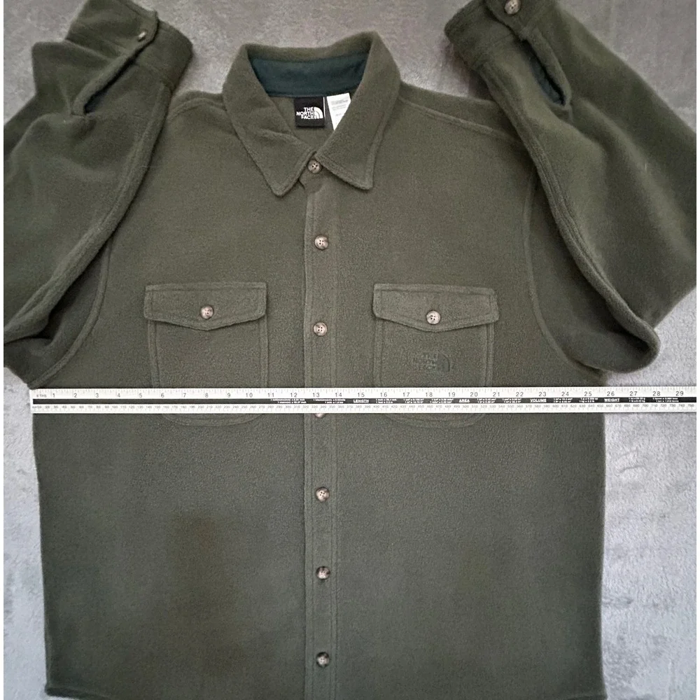 The North Face Fleece Shirt Jacket Shacket Mens M Olive Green Button